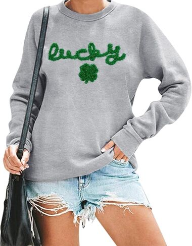 FAYALEQ St Patrick’s Day Sweatshirt Women Shamrock Lucky Shirt Irish Clover Festival Tee Holiday Outwear Long Sleeve Tops in Saudi Arabia