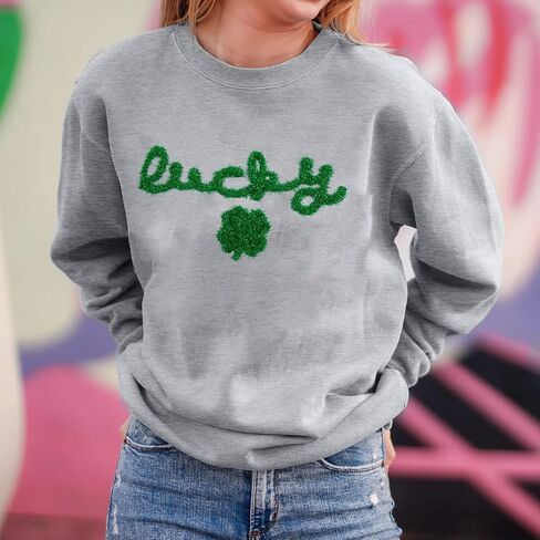 FAYALEQ St Patrick’s Day Sweatshirt Women Shamrock Lucky Shirt Irish Clover Festival Tee Holiday Outwear Long Sleeve Tops in Saudi Arabia