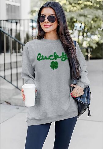 FAYALEQ St Patrick’s Day Sweatshirt Women Shamrock Lucky Shirt Irish Clover Festival Tee Holiday Outwear Long Sleeve Tops in Saudi Arabia