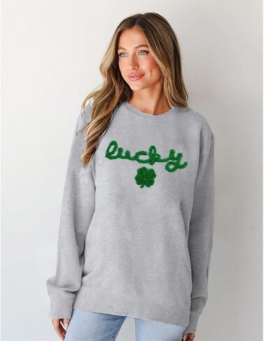 FAYALEQ St Patrick’s Day Sweatshirt Women Shamrock Lucky Shirt Irish Clover Festival Tee Holiday Outwear Long Sleeve Tops in Saudi Arabia