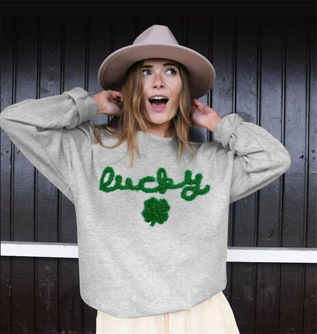 FAYALEQ St Patrick’s Day Sweatshirt Women Shamrock Lucky Shirt Irish Clover Festival Tee Holiday Outwear Long Sleeve Tops in Saudi Arabia