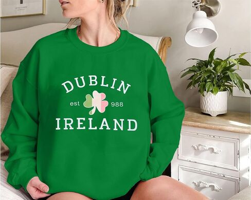 FAYALEQ St Patrick’s Day Sweatshirt Women Shamrock Lucky Shirt Irish Clover Festival Tee Holiday Outwear Long Sleeve Tops in Saudi Arabia
