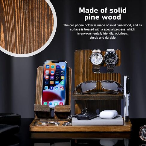 هدايا Homde للرجال من الخشب الصلب حامل مفاتيح الهاتف ومحفظة وحامل منظم للساعة للأب والزوج والصديق ومنظم منضدة للتخرج في الذكرى السنوية (بني داكن) in Kuwait