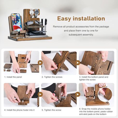 هدايا Homde للرجال من الخشب الصلب حامل مفاتيح الهاتف ومحفظة وحامل منظم للساعة للأب والزوج والصديق ومنظم منضدة للتخرج في الذكرى السنوية (بني داكن) in Kuwait