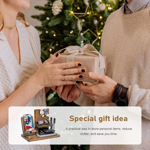 هدايا Homde للرجال من الخشب الصلب حامل مفاتيح الهاتف ومحفظة وحامل منظم للساعة للأب والزوج والصديق ومنظم منضدة للتخرج في الذكرى السنوية (بني داكن) in Kuwait