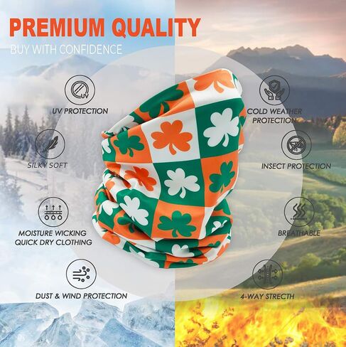 قناع وجه للرقبة قابل للعكس، قناع وجه باندانا للرقبة، غطاء وجه مريح، قناع تزلج وشاح درع للرجال والنساء، قناع علم ايرلندا شامروك مرح, غطاء رقبة بتصميم علم النفل الأيرلندي, مقاس واحد in Kuwait