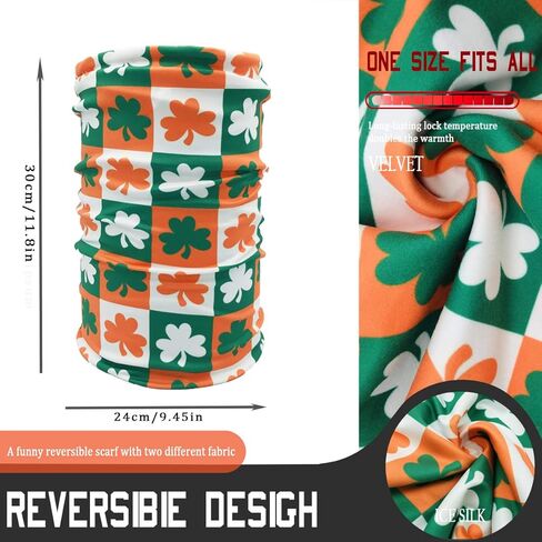 قناع وجه للرقبة قابل للعكس، قناع وجه باندانا للرقبة، غطاء وجه مريح، قناع تزلج وشاح درع للرجال والنساء، قناع علم ايرلندا شامروك مرح, غطاء رقبة بتصميم علم النفل الأيرلندي, مقاس واحد in Kuwait