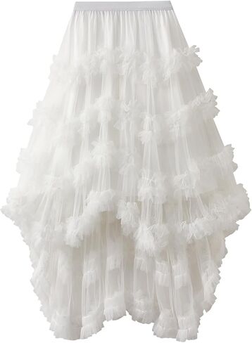 النساء فراشة التطريز ميدي تول التنانير عالية الخصر طبقة مزدوجة شبكة توتو التنانير الكبيرة سوينغ ألف خط التنانير فستان الحفلات in Kuwait