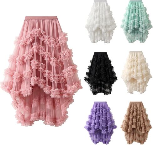 النساء فراشة التطريز ميدي تول التنانير عالية الخصر طبقة مزدوجة شبكة توتو التنانير الكبيرة سوينغ ألف خط التنانير فستان الحفلات in Kuwait