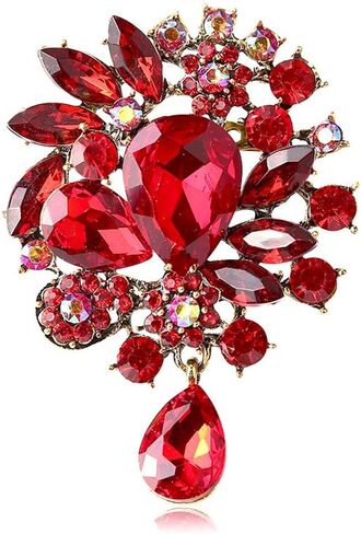 COLORFUL BLING Rhinestone Brooch Pin Red Leaf Brooch Pin Blue Vintage Brooch Pin Jewelry Accessory Gifts Decoration in Saudi Arabia