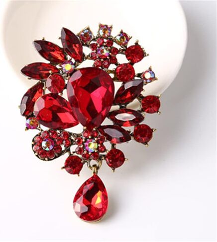COLORFUL BLING Rhinestone Brooch Pin Red Leaf Brooch Pin Blue Vintage Brooch Pin Jewelry Accessory Gifts Decoration in Saudi Arabia