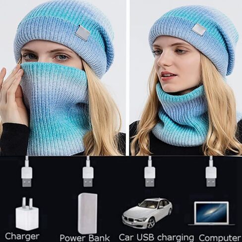 مجموعة قبعة صغيرة دافئة وتدفئة للرقبة من MoreChioce، مجموعة وشاح شتوي 2 في 1 5 فولت لتدفئة الرقبة الكهربائية القابلة لإعادة الشحن عبر USB in Kuwait