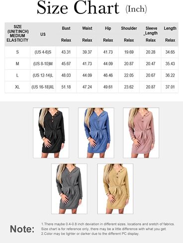 Happy Sailed Women Casual Button V Neck Long Sleeve Waffle Knit Tie Waist Short Mini Dress in Saudi Arabia