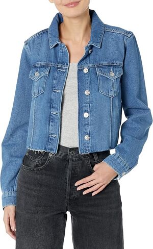 PAIGE Women's Rowan Cropped Jacket Raw Hem Box Pleats in Selah in Saudi Arabia