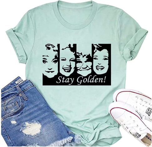 Stay Golden Tshirt Women Funny Cute Golden Girls Shirt Casual Short Sleeve Letter Print Tee Tops Vintage Graphic Tee in Saudi Arabia