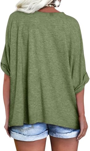 Langwyqu Women's Oversized T Shirts V Neck Short Sleeve Summer Casual Loose Tops Tees in Saudi Arabia