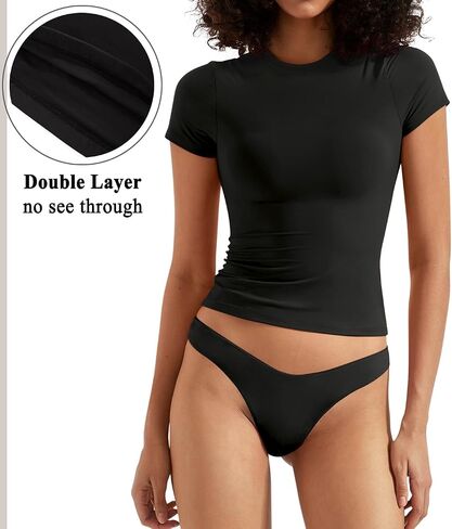 OMKAGI Double Lined Slim Fit T Shirts for Women Short Sleeve Crew Neck Crop Top in Saudi Arabia