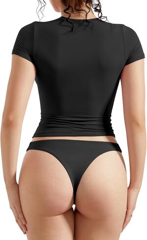 OMKAGI Double Lined Slim Fit T Shirts for Women Short Sleeve Crew Neck Crop Top in Saudi Arabia