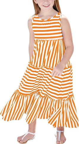 KYMIDY Girls Sleeveless Maxi Dress Kids Summer Casual Striped Sundresses for Girls 6-12 Years in Saudi Arabia