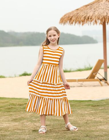 KYMIDY Girls Sleeveless Maxi Dress Kids Summer Casual Striped Sundresses for Girls 6-12 Years in Saudi Arabia