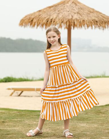 KYMIDY Girls Sleeveless Maxi Dress Kids Summer Casual Striped Sundresses for Girls 6-12 Years in Saudi Arabia