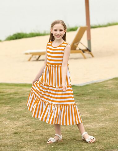 KYMIDY Girls Sleeveless Maxi Dress Kids Summer Casual Striped Sundresses for Girls 6-12 Years in Saudi Arabia