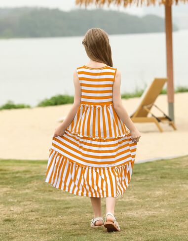 KYMIDY Girls Sleeveless Maxi Dress Kids Summer Casual Striped Sundresses for Girls 6-12 Years in Saudi Arabia