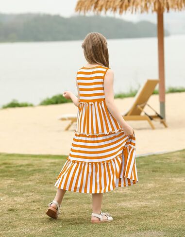 KYMIDY Girls Sleeveless Maxi Dress Kids Summer Casual Striped Sundresses for Girls 6-12 Years in Saudi Arabia