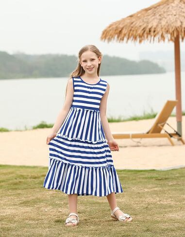 KYMIDY Girls Sleeveless Maxi Dress Kids Summer Casual Striped Sundresses for Girls 6-12 Years in Saudi Arabia