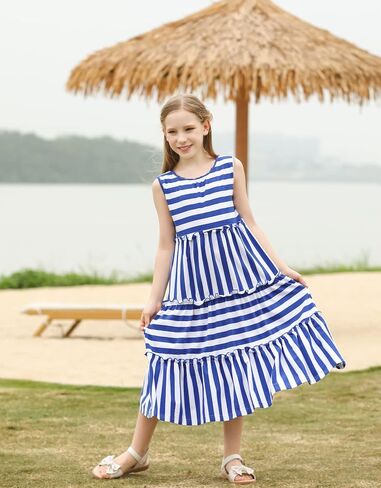KYMIDY Girls Sleeveless Maxi Dress Kids Summer Casual Striped Sundresses for Girls 6-12 Years in Saudi Arabia