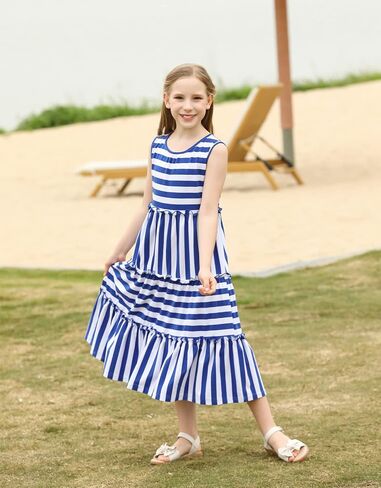 KYMIDY Girls Sleeveless Maxi Dress Kids Summer Casual Striped Sundresses for Girls 6-12 Years in Saudi Arabia