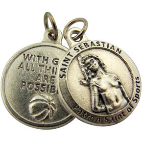 ميدالية فضية اللون من L&M تحمل عبارة «Base with God All Things are Possible Saint Sebastian Sportal»، 3/4 بوصة in Kuwait