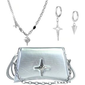 JeVenis Set of 3 Black Stars Y2K Purse Star Y2K Accessories Early 2000s Y2K Accessories Sliver Pink Y2K Fashion Purse Techno Purse Crossbody Handbags