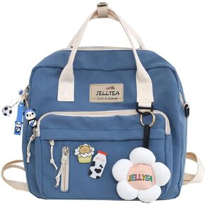 JELLYEA Kawaii Backpack for Teen Girls Tote Bag with Flower Accessories Bear Keychain Cute School Middle Elementary Bookbags
