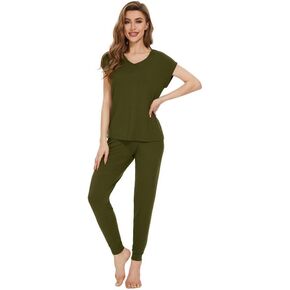 WiWi Bamboo Viscose Pajamas Sets for Women Short Sleeve Top with Long Jogger Pants Sleepwear Set Lounge Pjs S-XXL