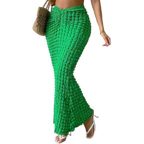 Novaorily Womens Elegant Casual High Waisted Pleated Textured Fishtail Wrap Maxi Skirts Beach Club Sexy Vacation Outfits