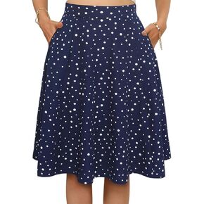 Sureple Skirts for Women Knee Length for Work Fall Elastic High Waist A-Line Flare Skirt Ruffle Hem with Pockets in Saudi Arabia