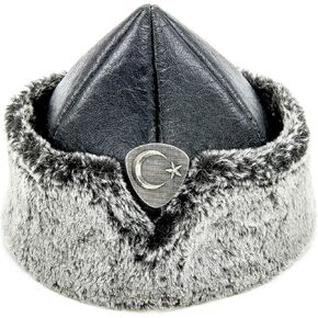 MISSS TESETTÜR قبعة بورك عثمانية تركية للأولاد، قبعة Ertugrul للأطفال، قبعة شتوية من الفرو الجلدي، فرو صناعي وجلد صناعي in Kuwait