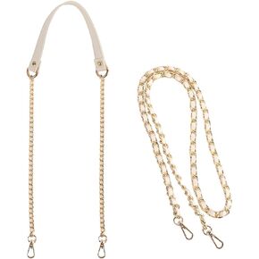 kilofly 2pc Gold Plated Faux Leather Removable Clutch Chain Shoulder Straps Set