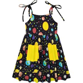Vieille Toddler Girls Summer Sling Dress Tie Straps Sleeveless Casual Beach Sundress with Pockets 2-6 Years