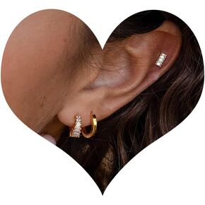 WAINIS Cartilage Stud Earrings Set for Women 14k Gold Plated Hypoallergenic Earring Small Multiple Piercing Hoop Earrings Jewelry Gift