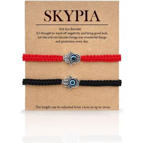 SKYPIA 2 Pcs Evil Eye String Bracelet, Couple Bracelet with Black and Red Color, Kabbalah Evil Eye Bracelet for Protection and Lucky Jewelry for Couple, Family and Friends in Kuwait
