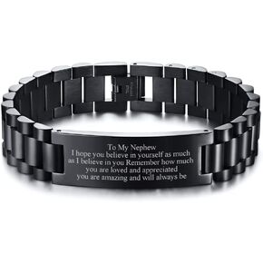 MEALGUET Personalized To my Nephew Bracelet Gift Ideas, Stainless steel Watch Band Link Bracelet to Nephew from Uncle Aunt, Inspirational Message Engraved Wristband for Birthday,Graduation, in Kuwait