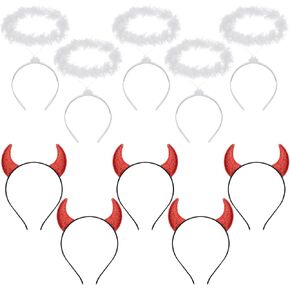 Lyrow 10 Pcs Angel Headband Devil Horns Headband Angel Devil Cosplay for Halloween Christmas Party