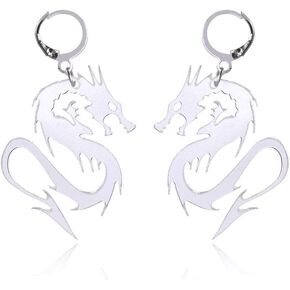 Acrylic Mirror Chinese Dragon Hoop Earrings Cool Punk Dragon Totem Stud Earrings for Women Girls Party Jewelry