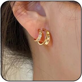 Double Hoop Earrings for Single Piercing for Women Silver Double Twist Hoop Earrings Adjustable Spiral Earrings Hypoallergenic Faux Double Tiny Twist Earrings for women Gift
