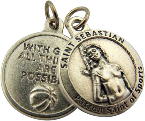 ميدالية فضية اللون من L&M تحمل عبارة «Base with God All Things are Possible Saint Sebastian Sportal»، 3/4 بوصة in Kuwait