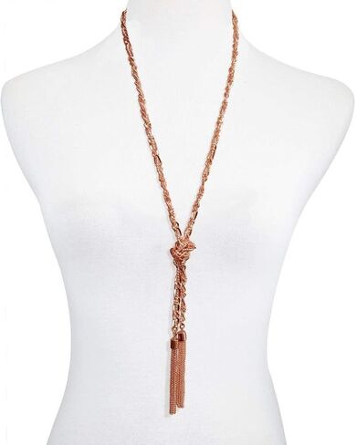 GUESS Two-Tone Long Braided Knot Chain Tassel Necklace in Saudi Arabia