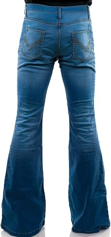 بنطلون جينز رجالي ذو جرس سفلي من الستينيات والسبعينيات للرجال، بنطلون جينز رجالي ذو قاع جرس أزرق فاتح in Kuwait