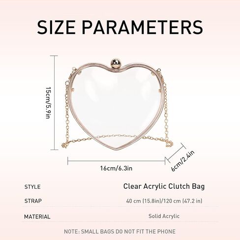 JAMBHALA Acrylic Heart Clutch Bag Mini Clear Evening Handbag with Detechable Chain for Women in Saudi Arabia